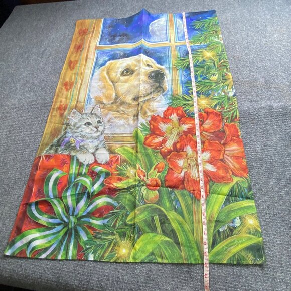 Christmas Dog & Cat House Flag By Donna Race Evergreen 2012 43x29 Peaceful Pets - Picture 5 of 10